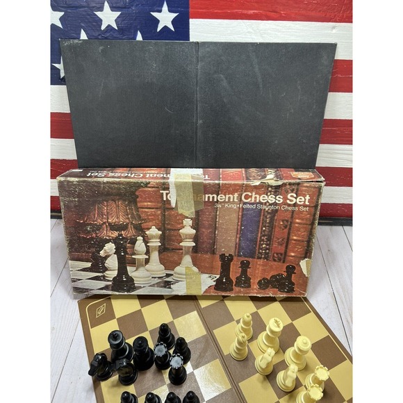 Vintage Lowe Tournament Chess Set 3 1/8 King Felted Staunton 809 + BONUS BOARD - Picture 6 of 10